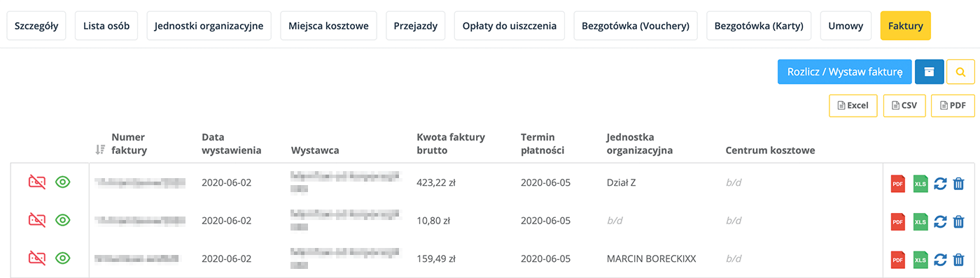 Faktury i opłaty